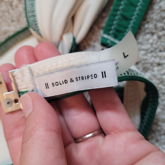 SOLID & STRIPED Women's Green And White Striped Bikini Top Size Large - Picture 5 of 5